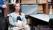 Shy teenie shoplifter is afraid of getting a police record so she is fucking with the security guard for her release after she got caught stealing